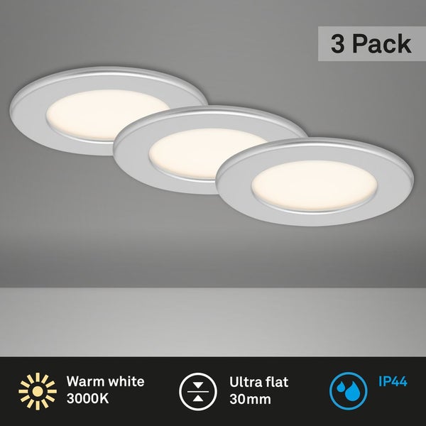 LED Einbauleuchte Ultraflach 3er Set chrom-matt 6W IP44 Ø11,5cm Briloner