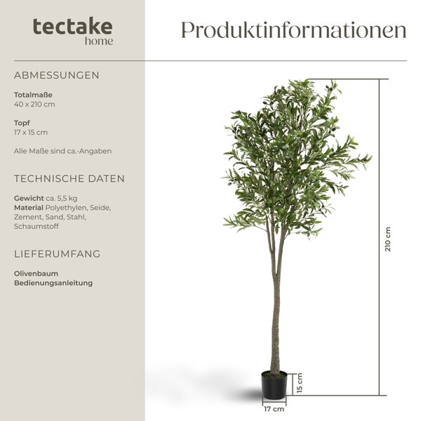 Künstlicher Olivenbaum tectake Oleand stabiler Kunststoff-Blumentopf verschiedene Größen grün