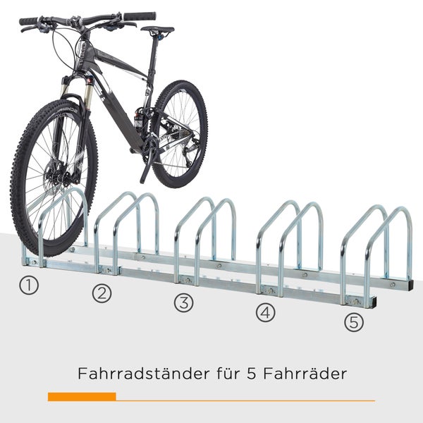 HOMCOM Fahrradständer, Radständer, wetterfest, langlebig, bis 5 Fahrräder, 145 x 33 x 27 cm, Stahl, Silber