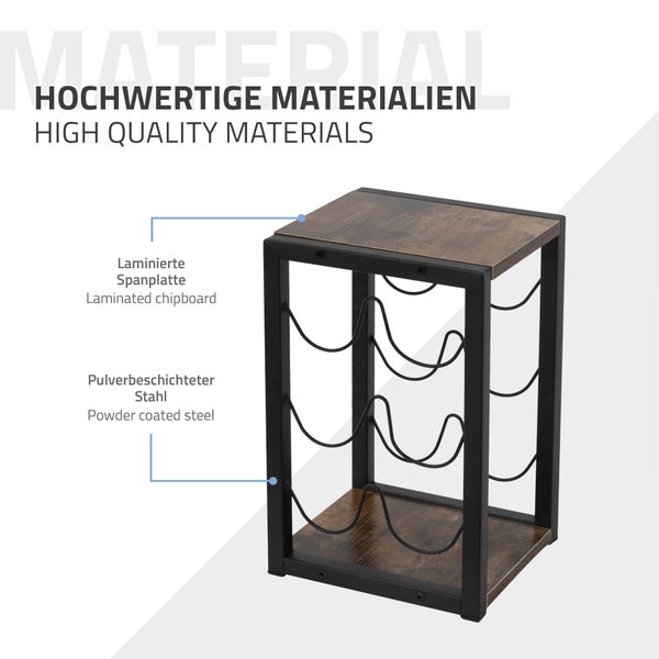 ML-Design Weinregal für 6 Flaschen, 24x21x37,5 cm, Vintage, Freistehendes Flaschenregal aus Holz & Metall, Wein Halter klein, Flaschenhalter Flaschenständer Weinständer Weinschrank Aufbewahrungsregal