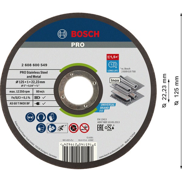 Bosch PRO Stainless Steel and Metal Trennscheibe 125 x 1 x 22,23 mm - 2608600549