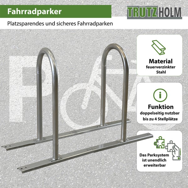 Fahrradparker aus feuerverzinktem Stahl für bis zu vier Fahrräder, Marke Trutzholm