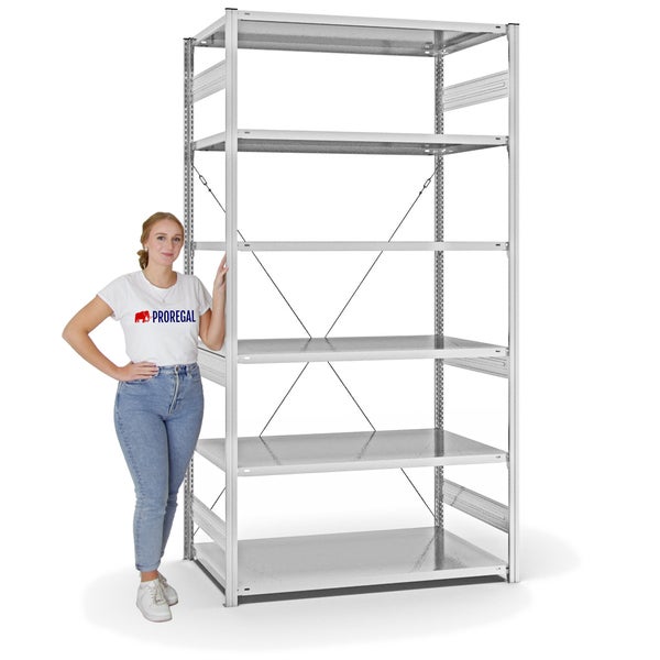 PROREGAL Fachbodenregal Stecksystem T-Profil Heavy-Duty Grundregal HxBxT 250 x 130 x 80 cm 6 Ebenen Fachlast 330 kg Einseitig Nutzbar Lichtgrau