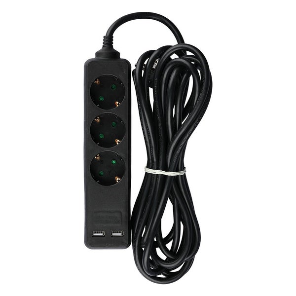 V-TAC VT-1125-5 - 3-Wege-Verlängerungssteckdosen - USB - Schwarz - IP20 - 5 m Kabel