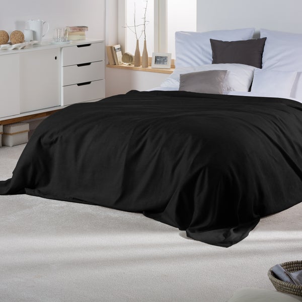 Beautissu Romantica Tagesdecke Wildleder Optik 210x280cm Schwarz