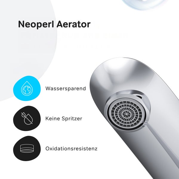 Neoperl Luftsprudler für Wasserhähne mit wassersparender, spritzfreier und oxidationsbeständiger Funktion.