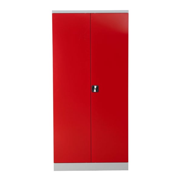 PROREGAL Stahlschrank Bee 10 Fachböden HxBxT 195 x 92 x 42 cm Pulverbeschichtetes Fachbodenmaterial Weiß & Rot