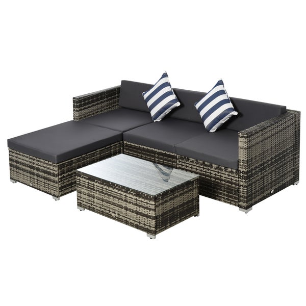 Outsunny 5-tlg. Polyrattan Gartenmöbel Set Gartengarnitur Garten-Set Sitzgruppe Loungeset Loungemöbel mit Beistelltisch Kissen Grau
