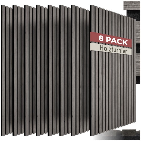 Akustikpaneele 8er-Pack mit Holzfurnier in Lamellenoptik.