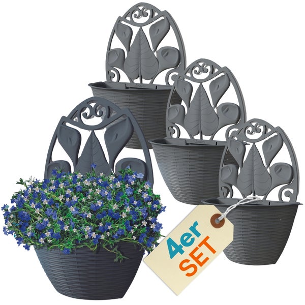 Vierer Set Wandblumentöpfe mit Blumendekor