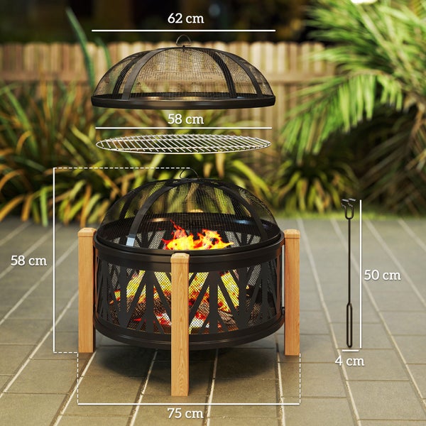Feuerstelle mit den Maßen 75 cm x 62 cm, inklusive Grillrost, Funkenschutzgitter und Schürhaken