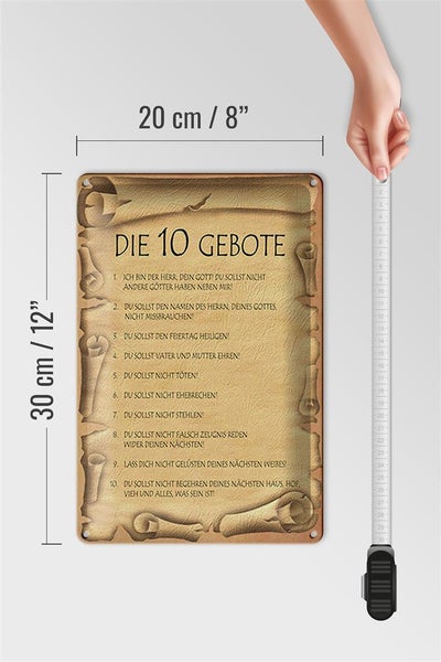 Blechschild Spruch 20x30cm die 10 Gebote Gottes bin Herr