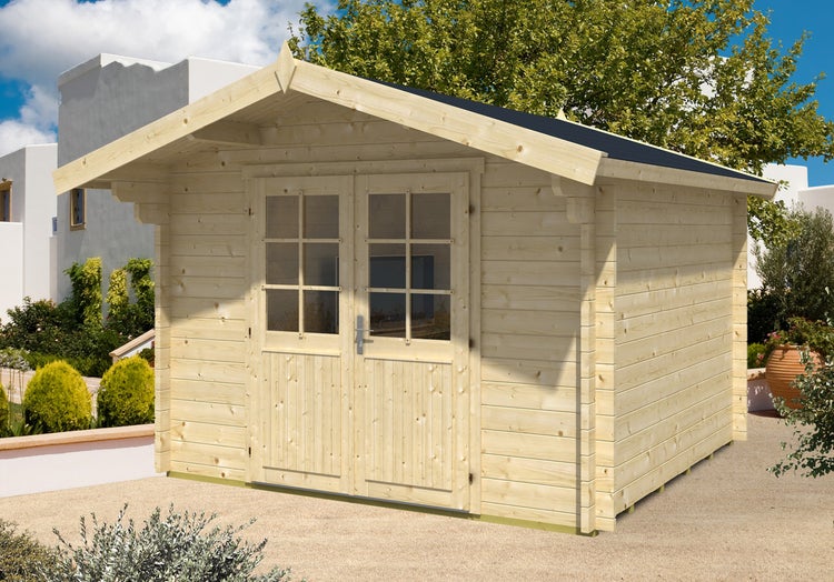 Alpholz Gartenhaus Anna-44 ISO Gartenhaus aus Holz Holzhaus mit 44 mm Wandstärke, Blockbohlenhaus mit Montagematerial imprägniert 3,2x3,2m