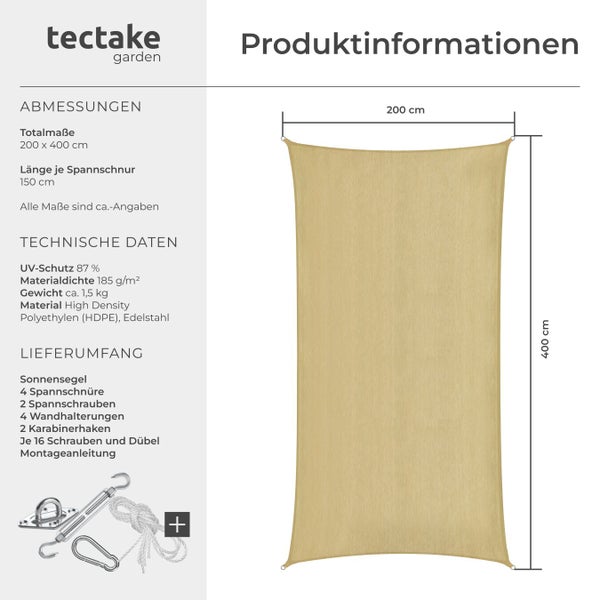Tectake Sonnensegel mit den Maßen 200 x 400 cm