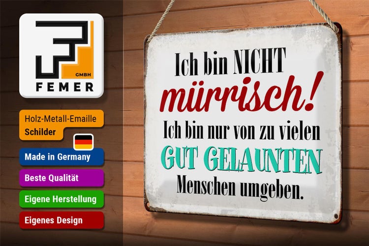 Blechschild Spruch 30x20cm ich bin nicht mürrisch bin nur