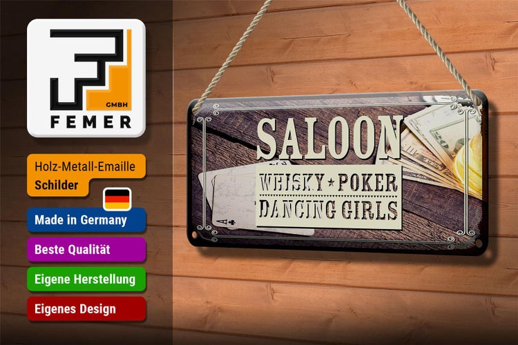 Blechschild Spruch Saloon Whisky Poker Dancing 27x10cm Dekoration