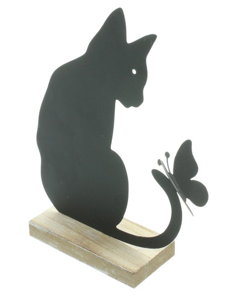 FRANK FLECHTWAREN | Figur Katze mit Schmetterling, METALL, MDF, 17 x 5,5 x 21,5 cm