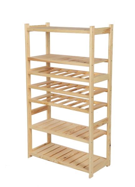 PROREGAL Weinregal SPREEWALD HxBxT 124x70x33cm 18 Flaschen auf 3 Ebenen + 4 Ablagen Massives Kiefernholz Natur