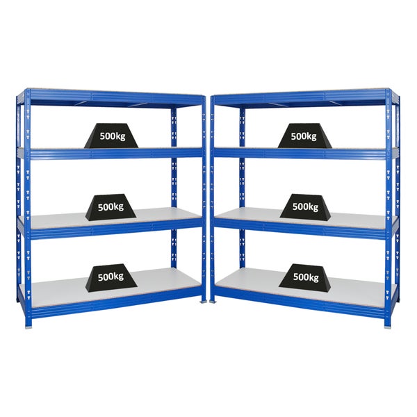 PROREGAL Mega Deal 2x Profi Schwerlastregal Rhino HxBxT 180 x 160 x 60 cm 4 Melamin-Ebenen 16mm Fachlast 500 kg Blau