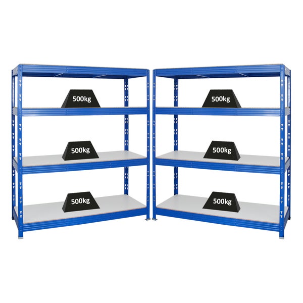 PROREGAL Mega Deal 2x Profi Schwerlastregal Rhino HxBxT 180 x 160 x 60 cm 4 Melamin-Ebenen 16mm Fachlast 500 kg Blau