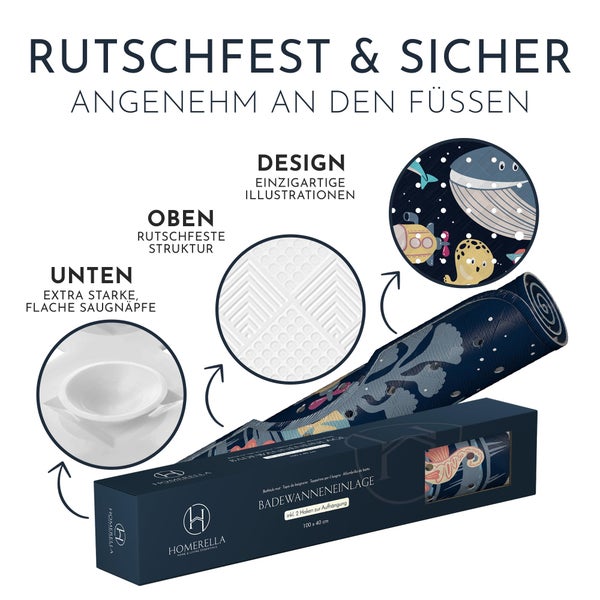 Rutschfeste Badewanneneinlage mit Illustrationen, rutschfester Struktur und Saugnäpfen von Homerella