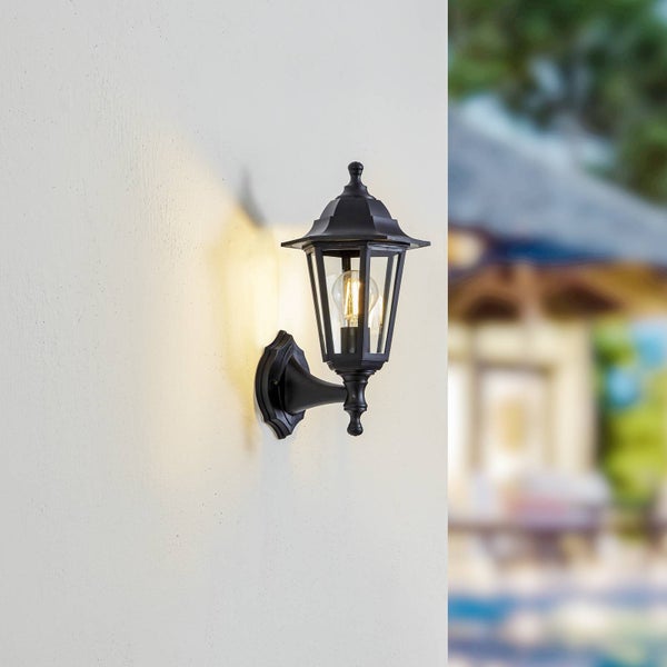 Lindby Wandlampe aussen, Aussenwandleuchte Laterne schwarz spritzwassergeschützt IP44 1xE27 max. 60W ohne Leuchtmittel Außenleuchte antik Look