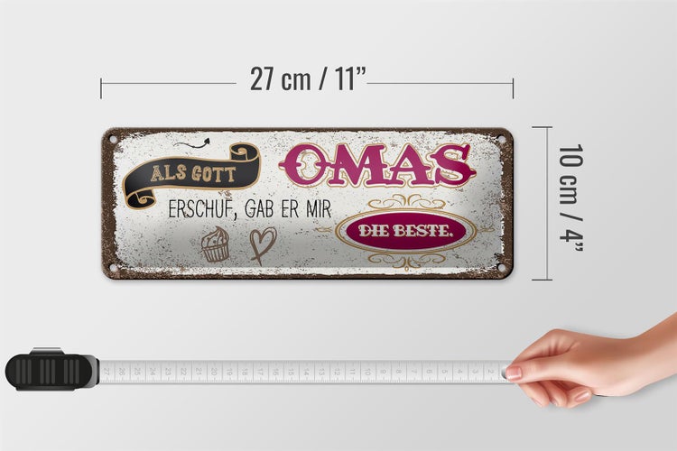 Blechschild Spruch Gott gab mir die beste Oma 27x10cm Dekoration