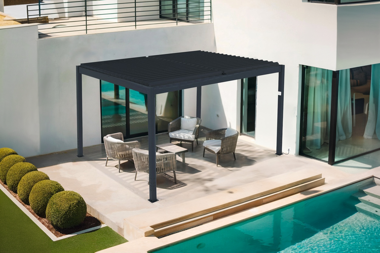SANTA 4x3m graue motorisierte bioklimatische Pergola aus Aluminium