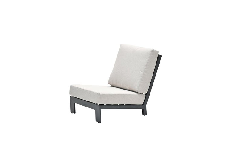 Gartenlounge Mittelmodul mit anthrazitfarbenem Aluminiumgestell und hellgrauen Sitz- sowie Rückenpolstern.