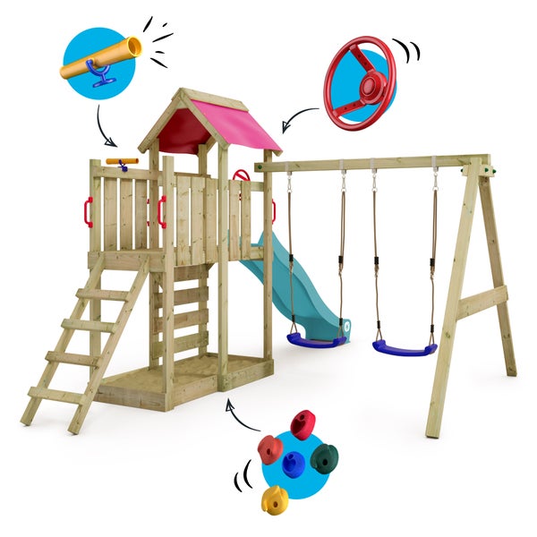 Innenansicht eines Gartenhauses mit Regalen