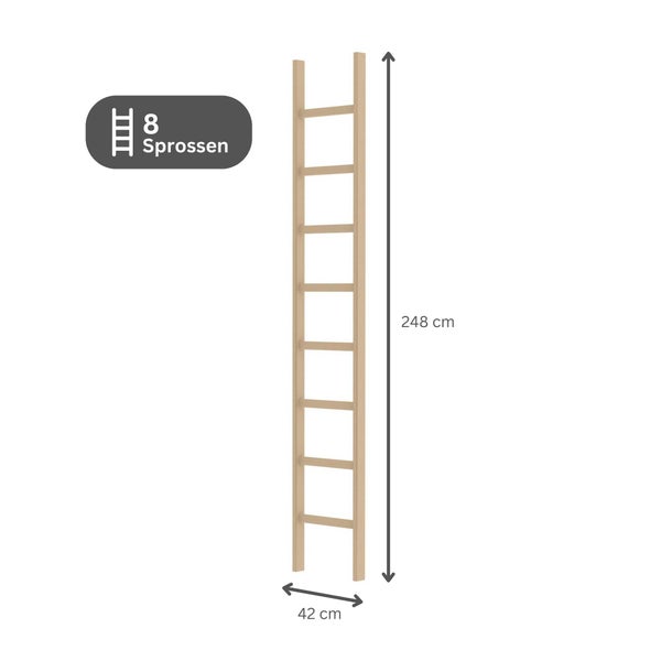 PROREGAL Sprossen-Anlegeleiter Holz Ohne Traverse 8 Sprossen