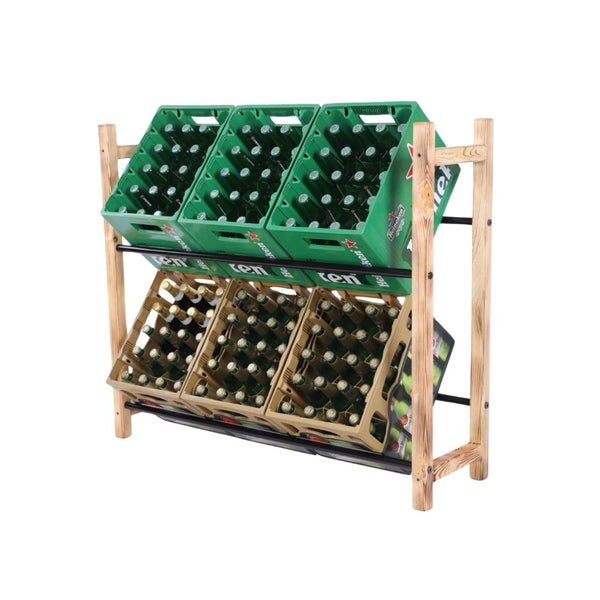 PROREGAL Getränkekistenregal EIFEL HxBxT 95x112x32cm 6 Kisten auf 2 Ebenen Massives Kiefernholz Gebrannt
