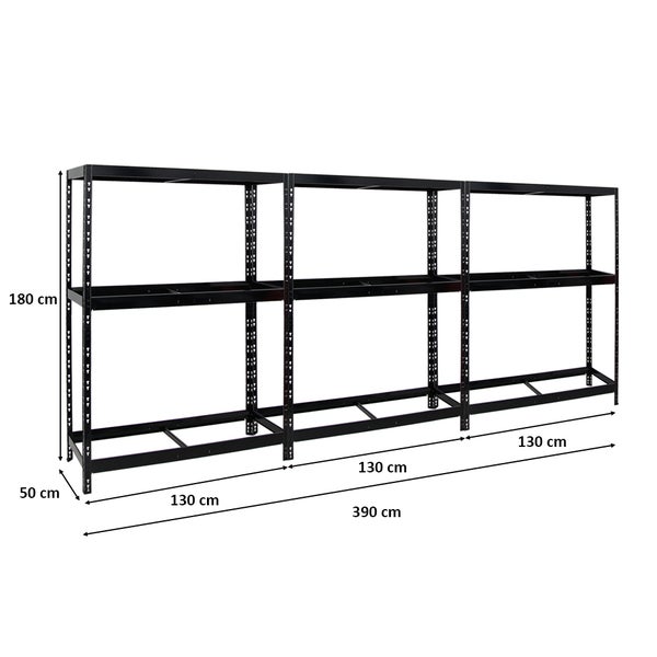 PROREGAL Mega Deal 3x Reifenregal Tiger mit Fachboden HxBxT 180 x 130 x 50 cm Bis Zu Insgesamt 36 Reifen Schwarz