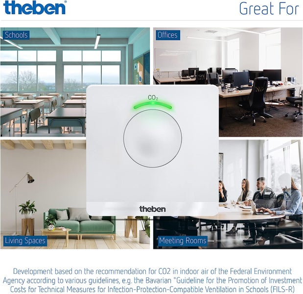 Theben 7169100 AMUN 716 transportabler CO2 Sensor I CO2 Luftgütemonitor I CO2 Melder I System für Überwachung der Luftqualität in Schule, Büro, Zuhause, KFZ