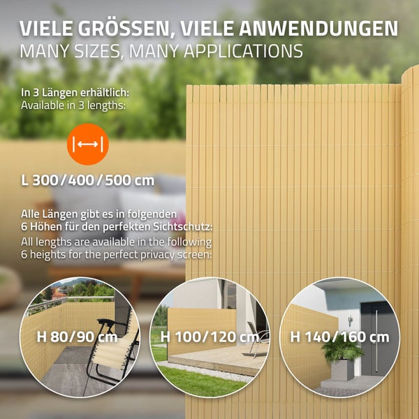 ECD Germany PVC Sichtschutzmatte 90 x 600 cm (2x 3m), Bambus, Sichtschutzzaun 3-Gewicht-Verstärkung, UV-beständig, Windschutz Balkonverkleidung Zaunblende, Sichtschutz für Garten, Balkon & Terrasse