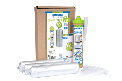 3er-Set Green Tube Silikon A Essigsäurevernetzung inklusive Kartuschenspitzen und Kolbenstange