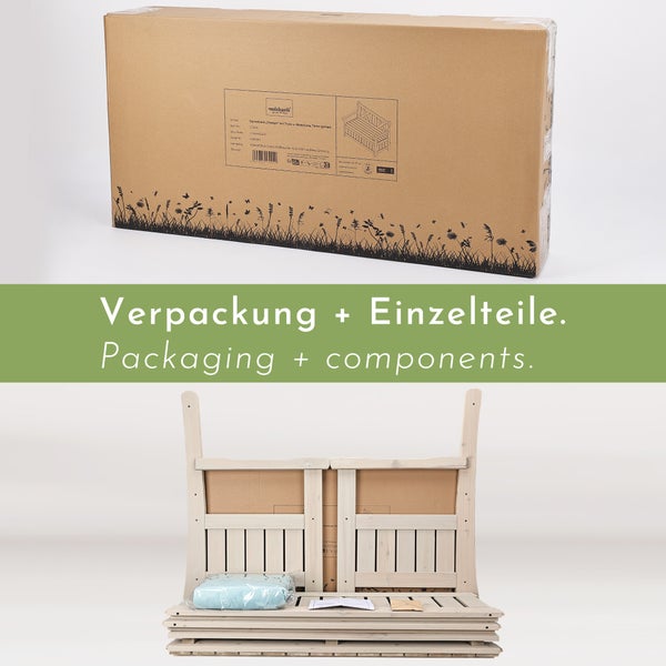 needs&wants® Gartenbank Holz wetterfest mit Stauraum und Abdeckung, 2-Sitzer Truhenbank Holzbank klassisch, Parkbank Sitzbank massiv Garten Outdoor mit Truhe, Naturholz Massivholz, grau-beige