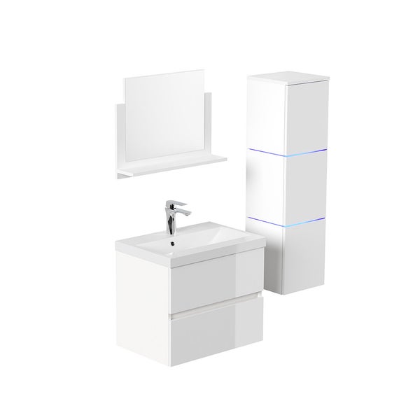 Home Deluxe - Badmöbel - Set - WANGEROOGE Deluxe – Größe: L, Farbe: Weiß, Breite Waschbecken: ca. 60 cm I Badezimmermöbel Waschtisch Waschbecken