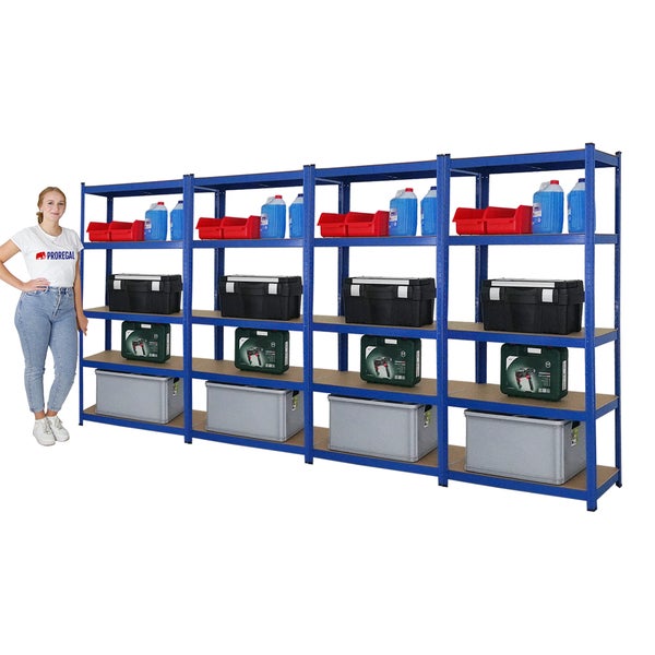 PROREGAL Mega Deal 4x Schwerlastregal Ragnar HxBxT 180 x 90 x 40 cm Fachlast 175 kg Blau