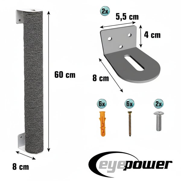 Wand Kratzstamm für Katzen mit Sisalummantelung inklusive Montagematerial und EyePower Logo