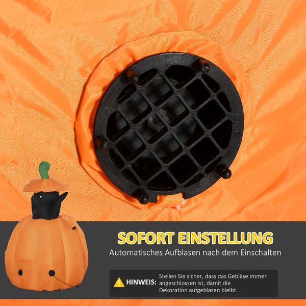 Outsunny 91-115 cm Aufblasbar Kürbisgeist mit beweglicher Katze Halloweendekorationen Halloween Deko Helloween-Gartendeko mit LED Lichter Wasserdicht für Indoor Outdoor Hof Rasen Haus Halloween Party