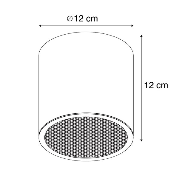 Technische Zeichnung einer Deckenleuchte mit den Maßen Durchmesser 12 cm und Höhe 12 cm.