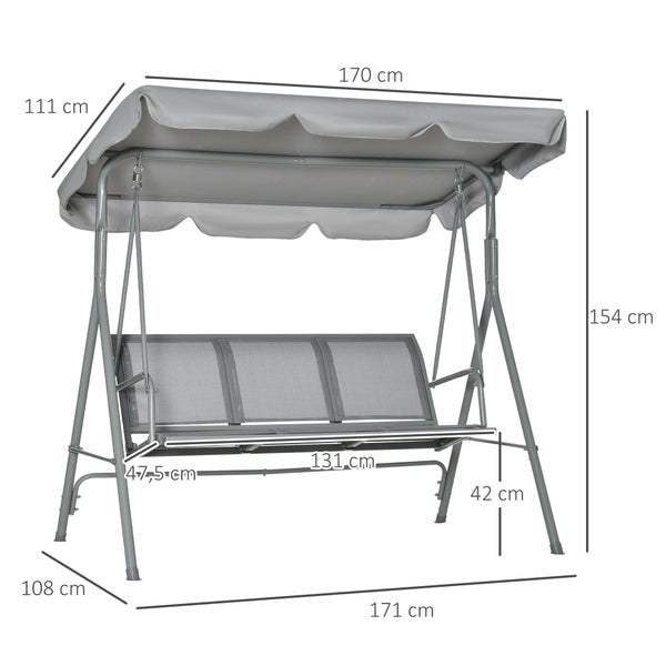 Outsunny Hollywoodschaukel, 170 x 110 x 153 cm, Metall, Grau+Silber