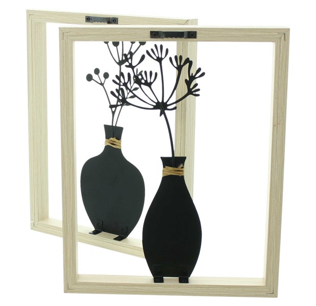 FRANK FLECHTWAREN | Wanddeko Vase, 2er Set, METALL, HOLZ, PAPIERSCHNUR, 20 x 2,5 x 25 cm