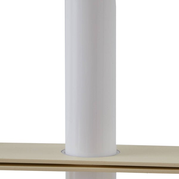 Moderne LED-Pendelleuchte mit goldfarbenem Metallrahmen und drei geometrischen, ovalen Elementen um ein zentrales Leuchtrohr.