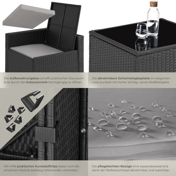 Rattan Lounge tectake Verona mit Sicherheitsglasplatte für 6 Personen schwarz