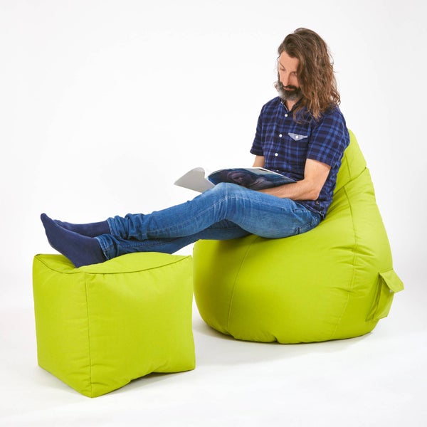 Green Bean Sitzsack-Hocker 40x40x40cm mit EPS-Perlen Füllung - Fußhocker Fußkissen Sitz-Pouf für Sitzsäcke - Bodenkissen für Kinder und Erwachsene - Fußablage Sitzkissen Sitzhocker Hellgrün