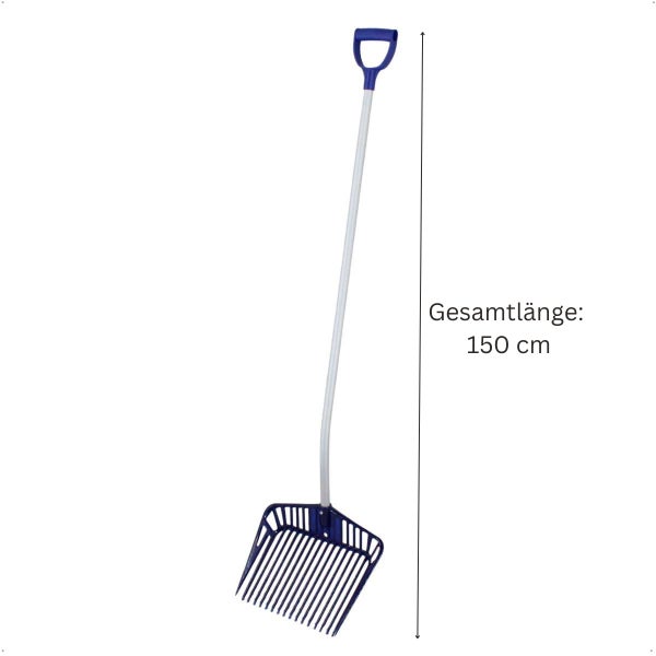 Mistgabel mit Stiel und D-Griff mit einer Gesamtlänge von 150 Zentimeter für die Stallarbeit.
