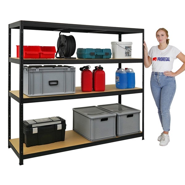PROREGAL Schwerlastregal Giant Elephant HxBxT 160 x 180 x 60cm Fachlast 200kg Schwarz