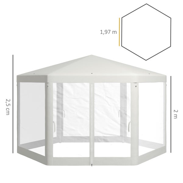 Outsunny Pavillon 4x3m Sechseckig Wasserabweisend Stabil Winterfest Pavillon mit Moskitonetz Partyzelt Gartenzelt mit 6 Seitenteilen Gartenpavillon für Camping Garten, Creme